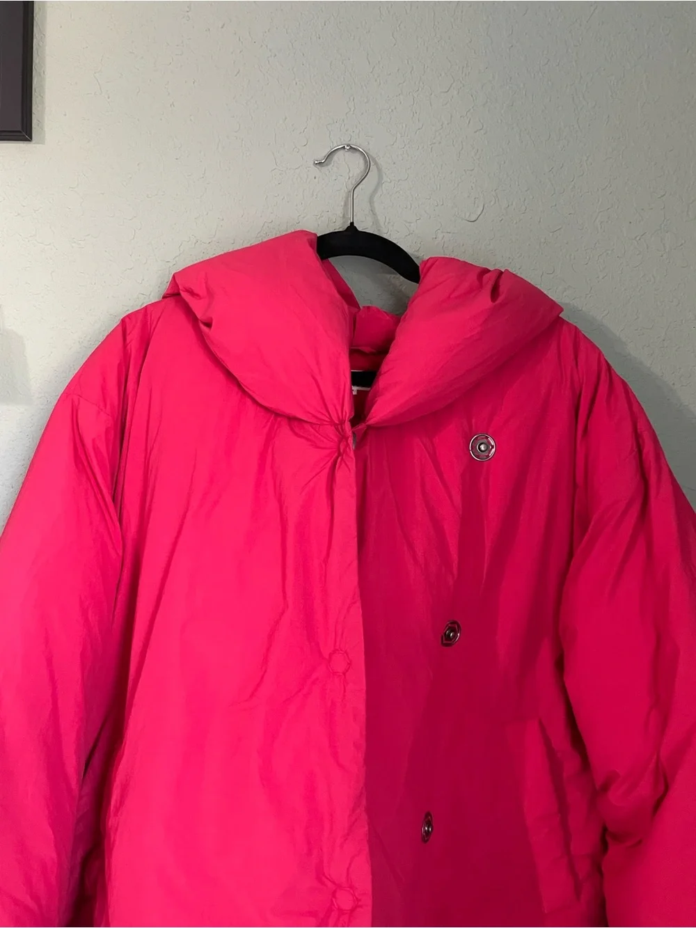 Free People Cozy Cloud Puffer Jacket Size XS Cherry Tomato Hooded Button Front